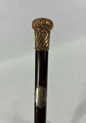 19th C Victorian Gold Filled Etched Cane/Walking Stick. With ornate gold filled top and etched 