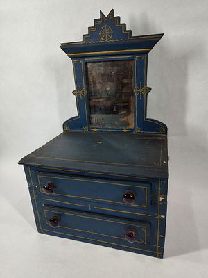 Make-Do Child's or Dollhouse Dresser with mirror. Small early square nailed child's dresser from 