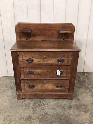 Victorian Walnut 3 Drawer Chest. Back board and candle holders with original drawer pulls. A 