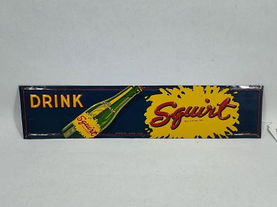 SST Drink Squirt embossed sign. Small 1-sided painted tin tacker sign. Great clean condition! 