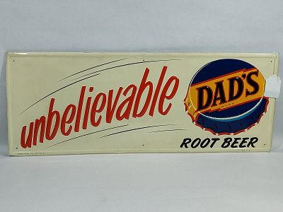 SST Dad's unbelievable Root Beer embossed sign. 1-sided self-framed and embossed painted tin 