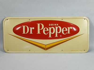 SST Drink Dr. Pepper embossed sign. 1-sided painted metal self-framed and embossed sign in great 