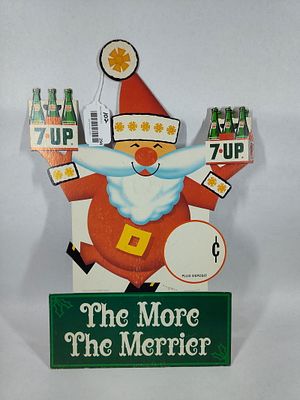 7up Santa The More The Merrier cdbd easelback sign. Cardboard easelback counter top store sign 