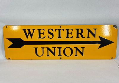 SSP Western Union Arrow sign. 1-sided porcelain sign with a small blemish in upper right corner 