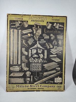 1932 Milcor Steel Co. cardboard product display. Canton, OH. 1-sided heavy cardboard Milcor 