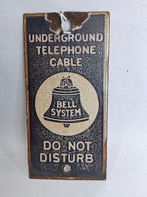 Bell System Underground Telephone Cable Do Not Disturb porc plate. Small 1-sided porcelain plate 