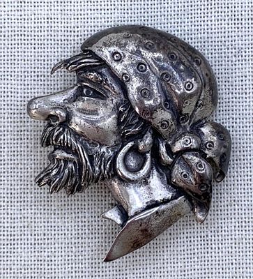 1940s Marleen 24.7 Gram Sterling Silver Vintage Pirate Brooch. Hefty in weight, fantastic detail 