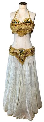 Exotic Mid Century Bead Encrusted 3 pc Vintage Belly Dance Costume worn by Mary Ann Vash. Worn 
