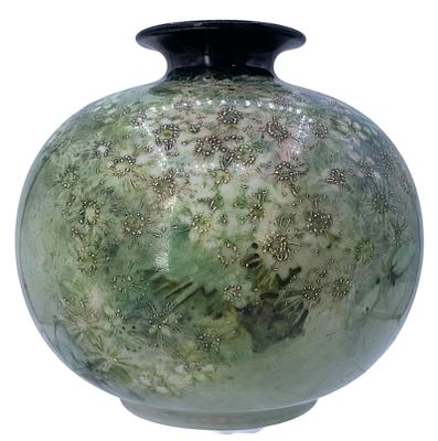 Lovely Antique Hand Painted Floral Art Pottery Vase Signed Robison. Dramatic bulb silhouette in 