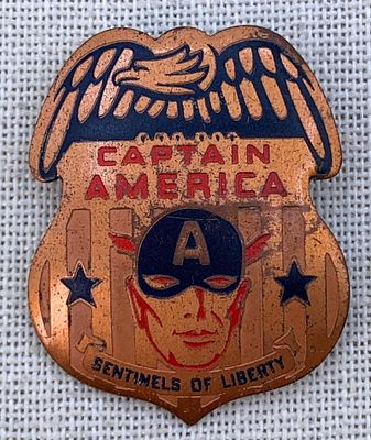 1941 Captain America Sentinels of Liberty Timely Comics Fan Club Copper Pin Superhero Badge. 1 