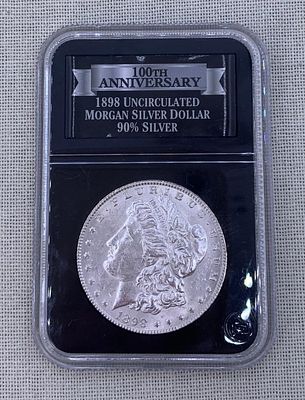 1898 Uncirculated 90% Silver Morgan Silver Dollar Coin Sealed in PCS Case. Marked Guaranteed 