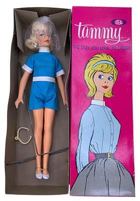 1963 Ideal Platinum Blonde Tammy Fashion Doll with Box and Stand. Clean 1963 dated box with 