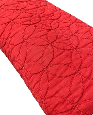 Intricate Antique Hand Stitched 4 Point Diamond Petal and Circle Ruby Red Farmhouse Quilt. 74" x 
