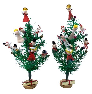 2 Mid Century JAPAN Fairyland Spun Cotton Ornament Christmas Decorations with Original Boxes. Mer 