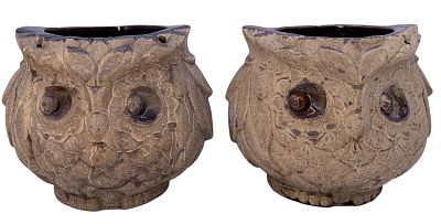 PAIR 1970s Royal Haeger Pottery Owl Hanging Planter Bird Art Sculptures, Vintage Vase Set. Each 