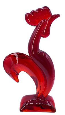 Bold Mid Century 1964 Viking Glass Kellogg Ruby Red Rooster Art Glass Sculpture. 9 1/2" tall 