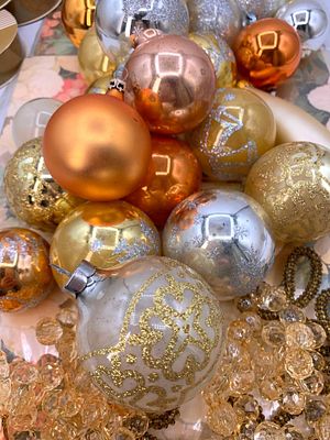 45 pc Mid Century Glittered Pheasants, Mercury Glass Ornaments, Ribbon & Wrapping Paper Collection. 