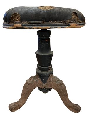 Antique Victorian Gothic Cast Iron & Wood Pianoforte, Harpsichord, Spinet Revolving Stool. Fantas 