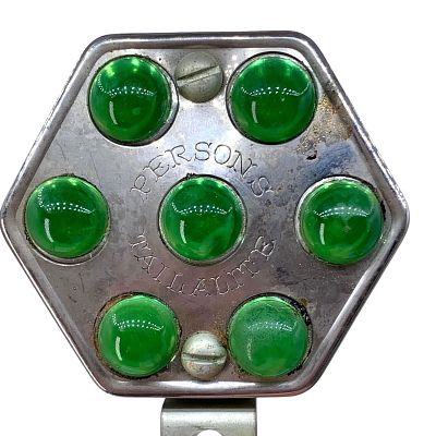 1930s Persons Emerald Green Glass Marble Tailalite Car, Bicycle, Motorcycle, Truck Reflector. Emb 