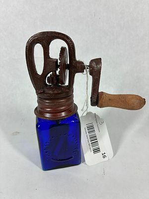 Dazey Churn & Mfg. Co. Cobalt Blue Miniature Hand Crank Churn. Showing no chips, cracks or 