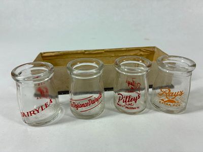 Miniature Dairy Bottle Lot of 4 Inc. Pilleys, Defiance Dairy, Rays & Dairylea. This great 
