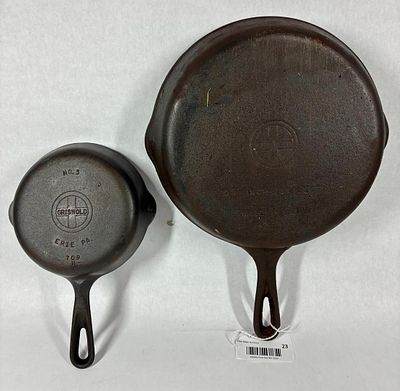 Griswold Small Block Logo Cast Iron No. 3 and No. 8 Skillets. good overall condition