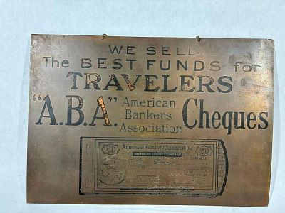 SS Embossed A.B.A. Travelers Cheques Sign. Brass/bronze?7 x 10