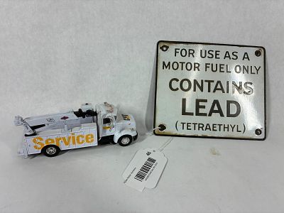 Motor Fuel Porcelain Plate & Cat Service Truck. Contains lead plate is 7x6 with a few minor 