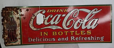 American Art Works Inc. Coca-Cola SST Embossed Store Sign. Showing roaching as well as signage 