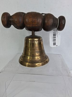Rare Brass and Wood Turned Handled Church Bell. Great early condition with clapper fully 