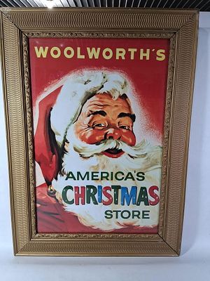 Woolworths Framed Santa Clause Lithograph. Americas Christmas Store. Excellent color with a nice 