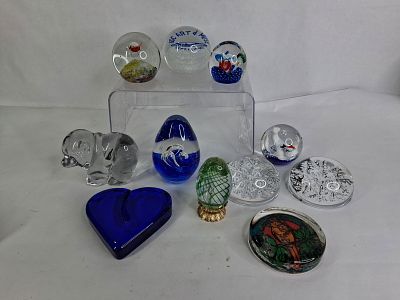 Art Glass Paper Weight Lot of Various Designs, Colors and Shapes Inc. 11. this lot of 11 