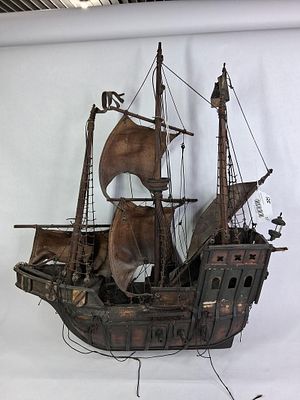 Very Early Wooden Pirate Ship Table Model Marked 1492. This great historical representation is 