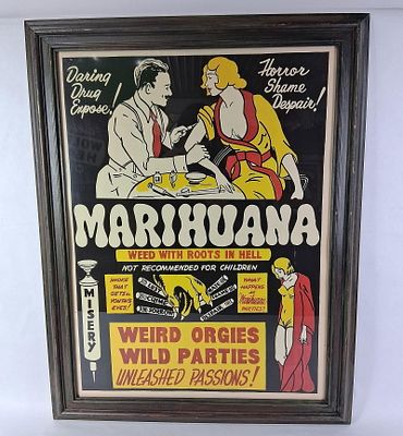 1930s Movie Poster Marihuana. This re printed film poster shows awesome color. This Cult classic 