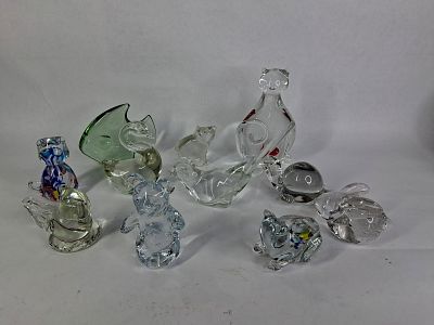 Art Glass Paper Weight Lot of Various Animals Inc. Cats, Bear, Birds, Turtle and More. Great art 