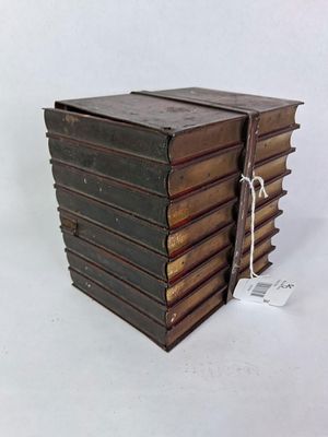 Early 1900 Huntley & Palmer Iconic Garter & Buckley Library Books Biscuit Tin. Showing great 