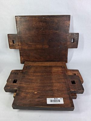 3 Graduated Display/ Serving Boards. Each in a square with hole cut handles. 18x12, 17x12, and 