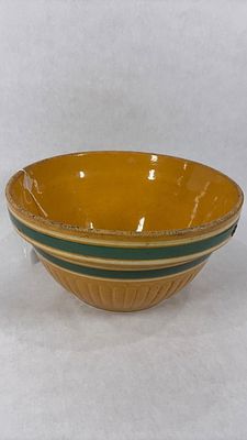 Antique Yellow Ware Banded Dough / Mixing Bowl. Showing no chips, cracks or breaks