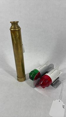 Delta 1950's Rocket Safety Lights & Antique Brass Thos Evans Esq London Telescopic Spyglass. both 