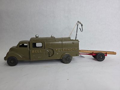 Hubley Bell Telephone Pressed Steel Toy Truck w/ Hook, Trailer and Poles. This great early toy 