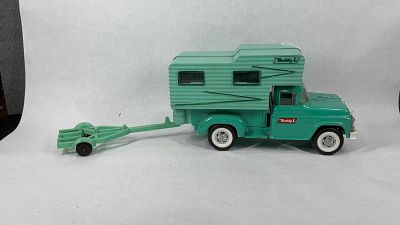 Buddy L Moline Pressed Steel Camper Truck w/ Matching Boat Trailer. overall good condition fully 