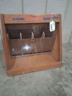 Acme Shear Co Scissors Display Case. Glass front panel with internal sections. 17x14x9