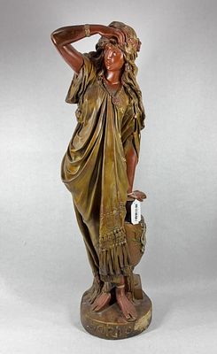 Greek Classical Poetess Sapho Statue. Dated to late 19th or early 20th century. Plaster or chalk 