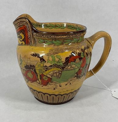 Royal Doulton Eglington Tournament Pitcher. Featuring early English images to sides.A small chip 