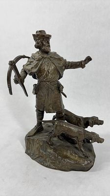 Huntsman & Hound Bronze Statue. Signed Besserdich. Very detailed face with all the details 