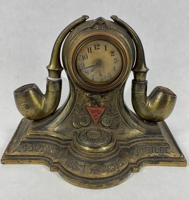 1862-1912 Golden Jubilee Clock & Inkwell. Brass clock made by the Art metal Works Co. Clock is 