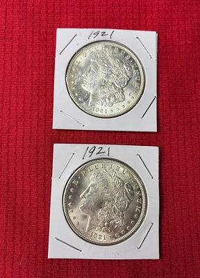 1921 UNC Morgan Silver Dollars. 2 uncirculated coins