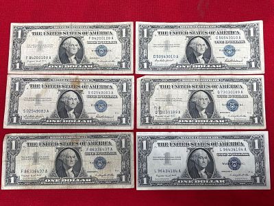$1 Silver Certificates. 6 notes; 1957 and 1957A,