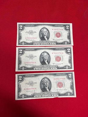 $2 Red Seal Notes. 3 notes; dated 1953C and 1953.