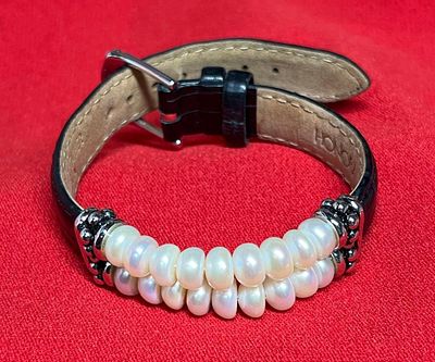 Honora Freshwater Pearl & Leather Bracelet. Nice leather band.